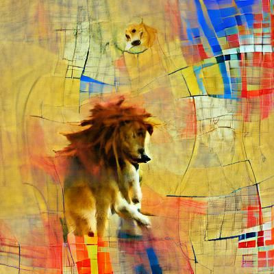 Lion in a dog's world abstract