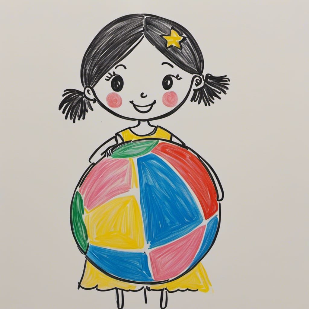<lora:Keiki:1.0>a toddler's drawing of a girl holding a beachball