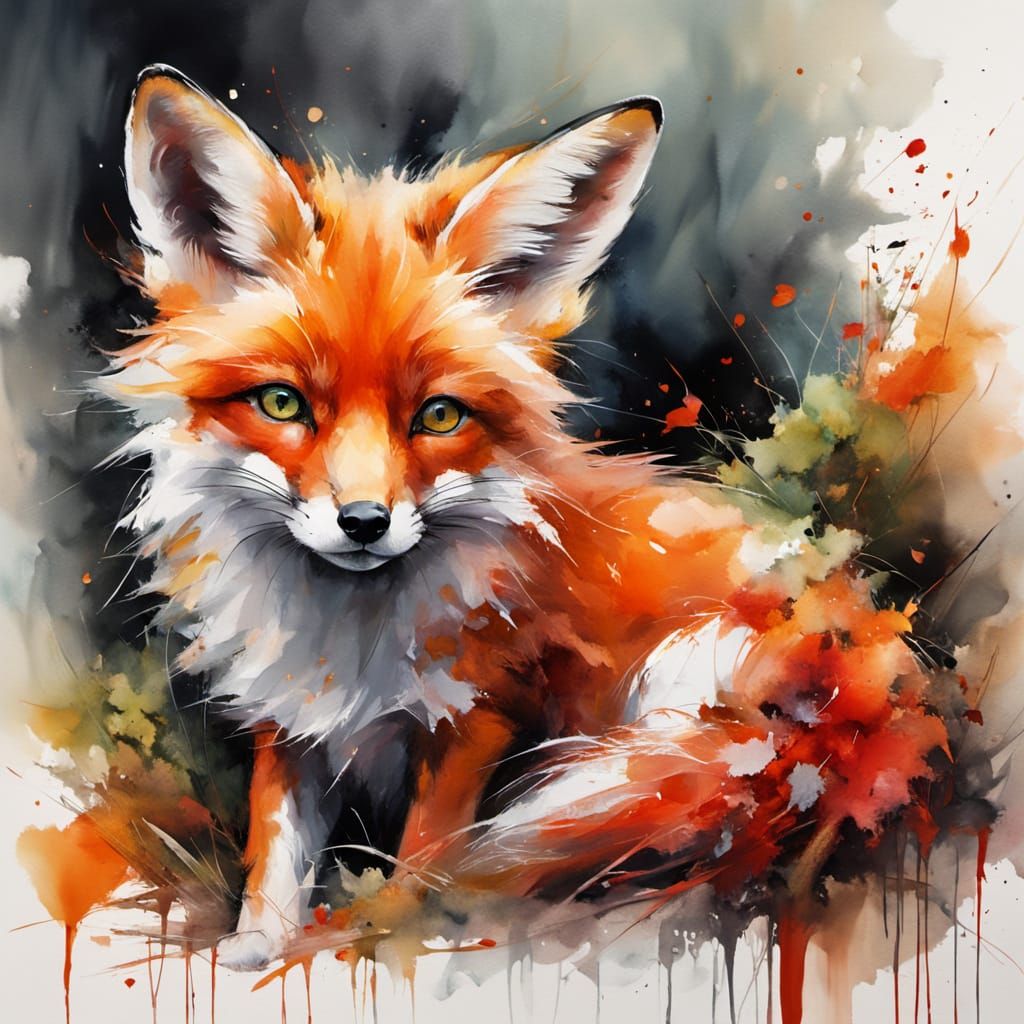 Baby fox waiting for mom in a mossy nest
