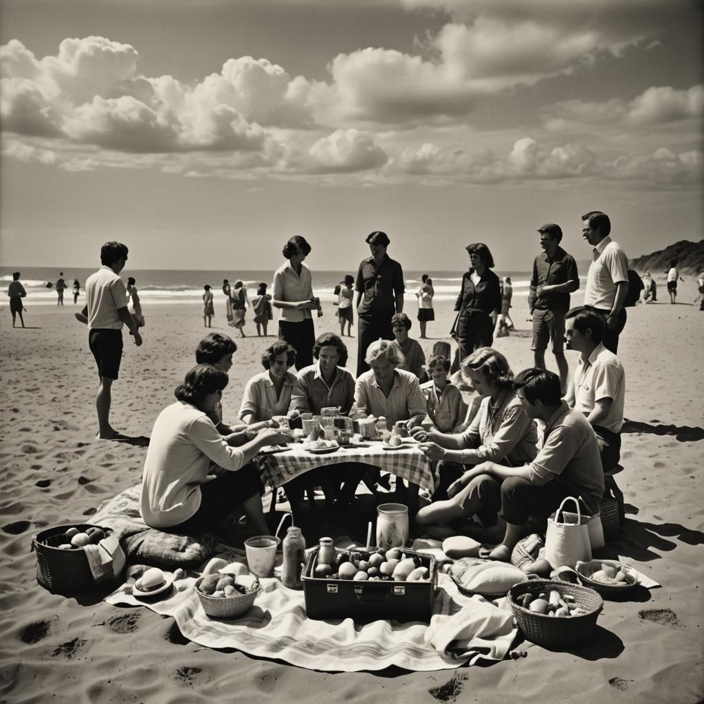 A 1970’s black and white Polaroid photograph of a family pic...