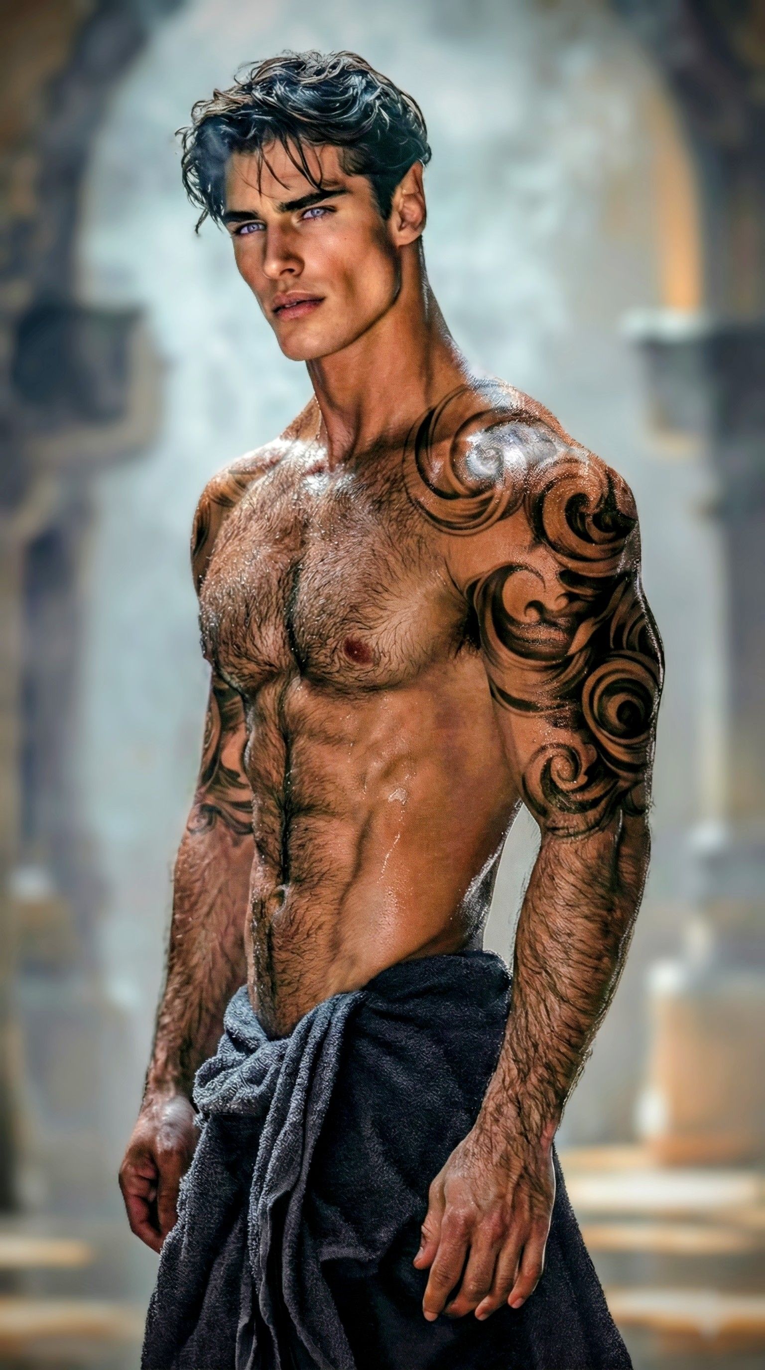 Tattooed Man with Towel