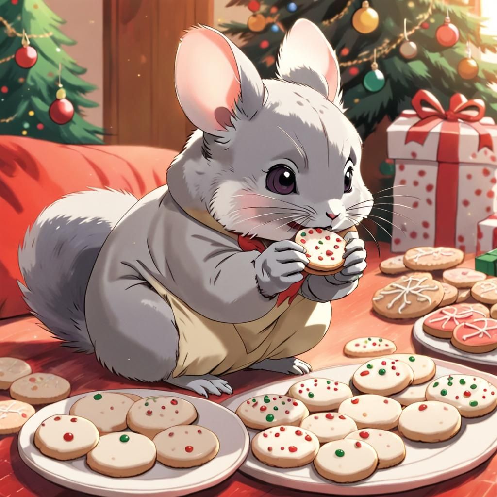 A chinchilla eating Christmas cookies. Anime from Tatsunoko ...