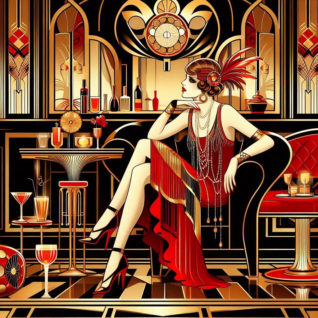 Art Deco Red Black gold
