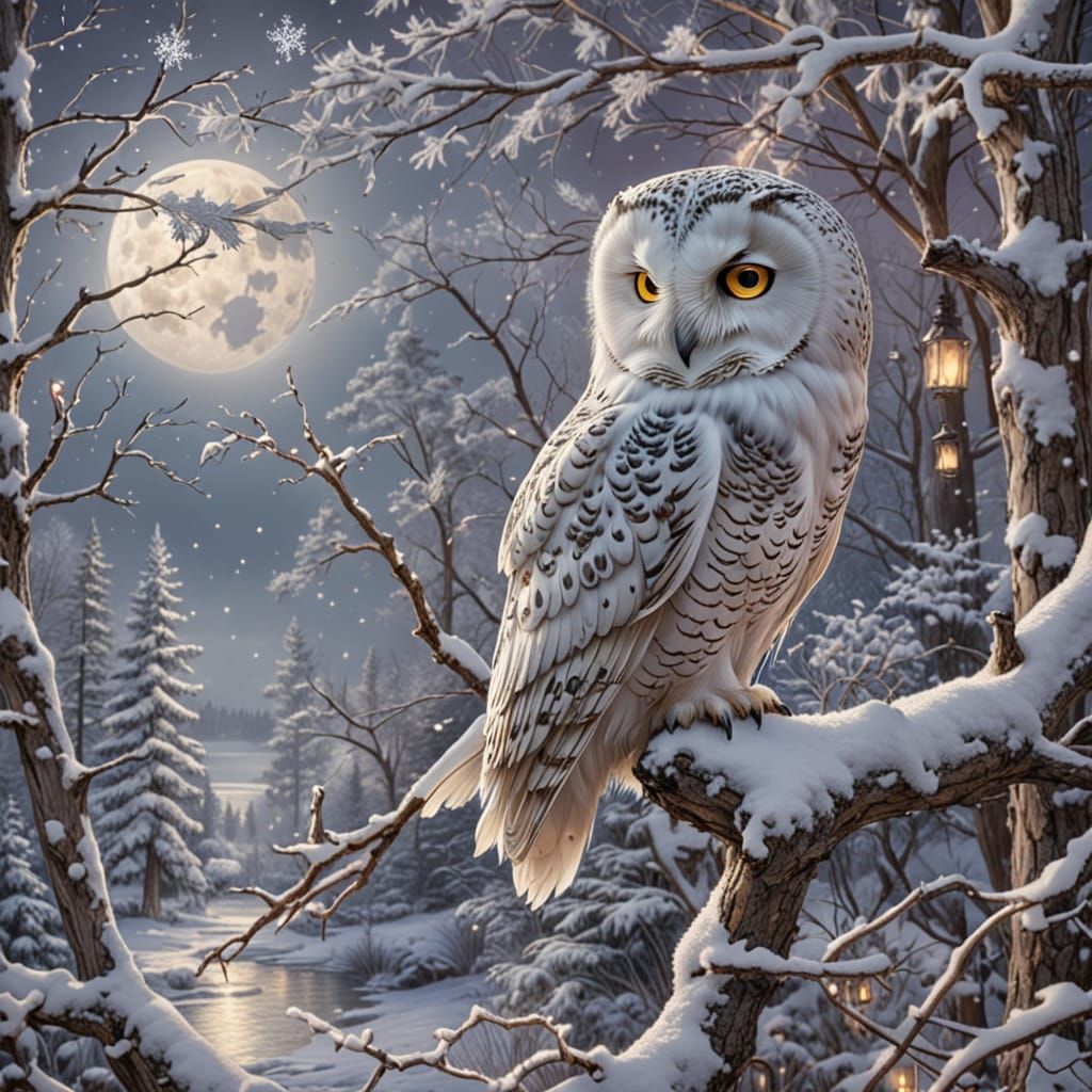 White Owl in the Moonlight