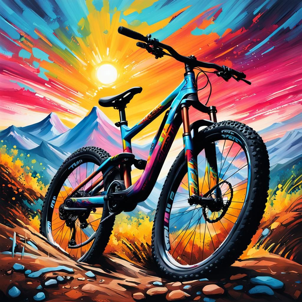 mountain bike in the sunset on a hill