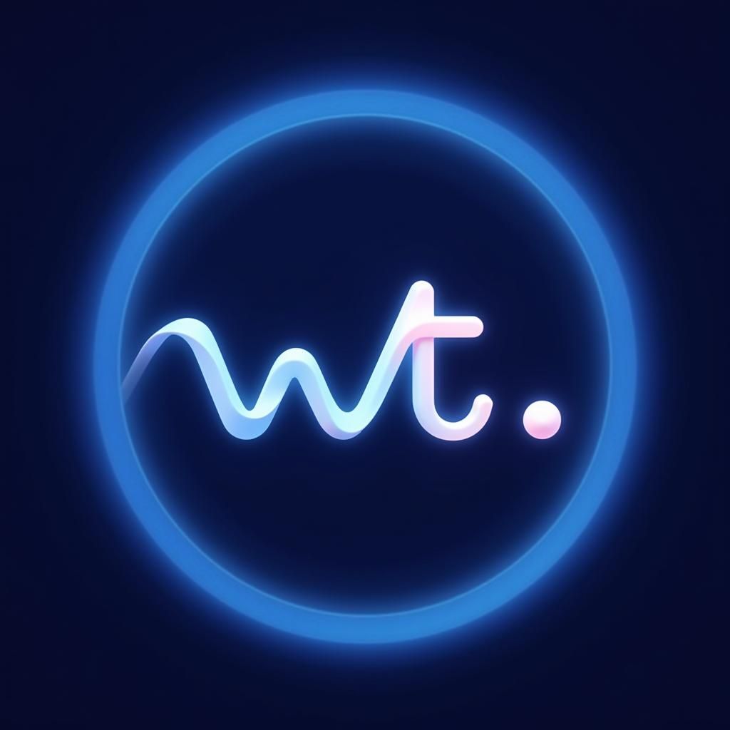 Design a logo with the letters 'wt.' where the 'w' resembles a sound wave. The overall logo should have a circular shape with a gradient rin...