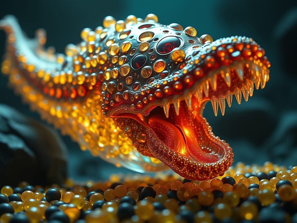 Digital matte painting. Medium shot.

Beads used to make a Dimetrodon. Inside the beads are squid-like cosmic horrors.

Trending on Artstati...