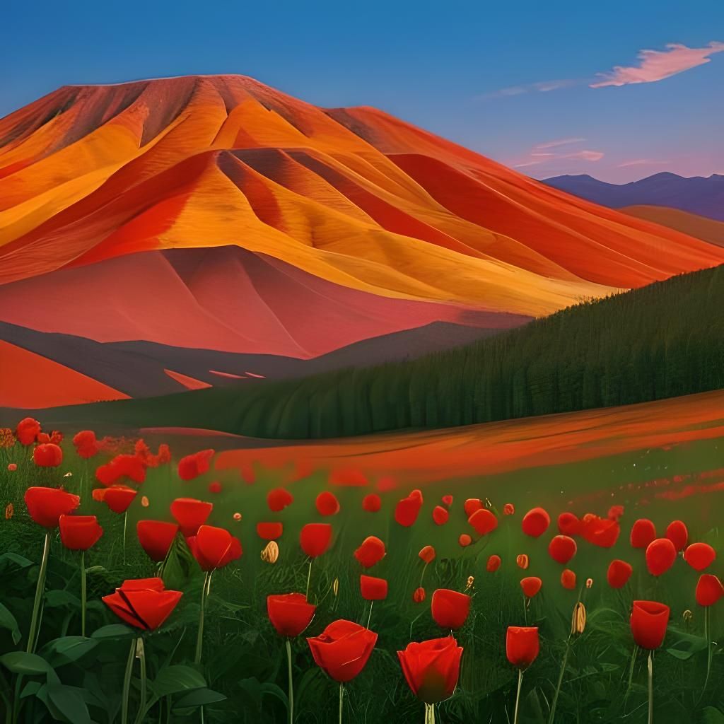 Explosive Floral and Volcanic Landscape