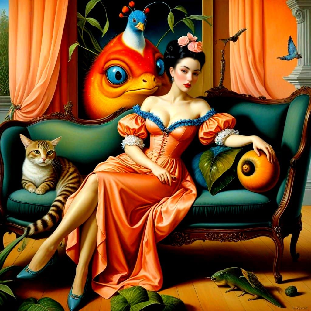 Surrealistic Lady in Vibrant Fantasy World