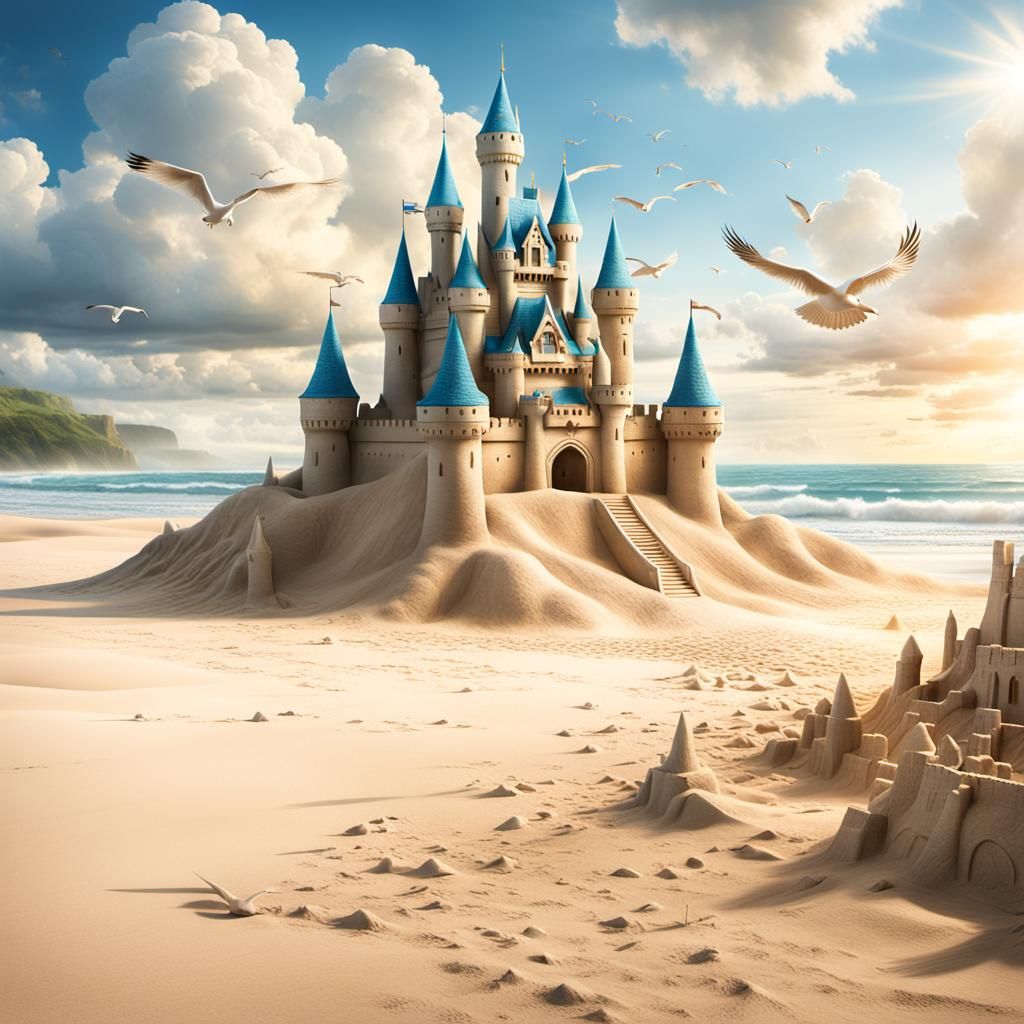 Majestic Sandcastle on a Serene Beach