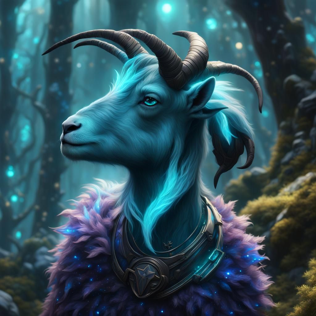 Tiny Goat Under Starry Night