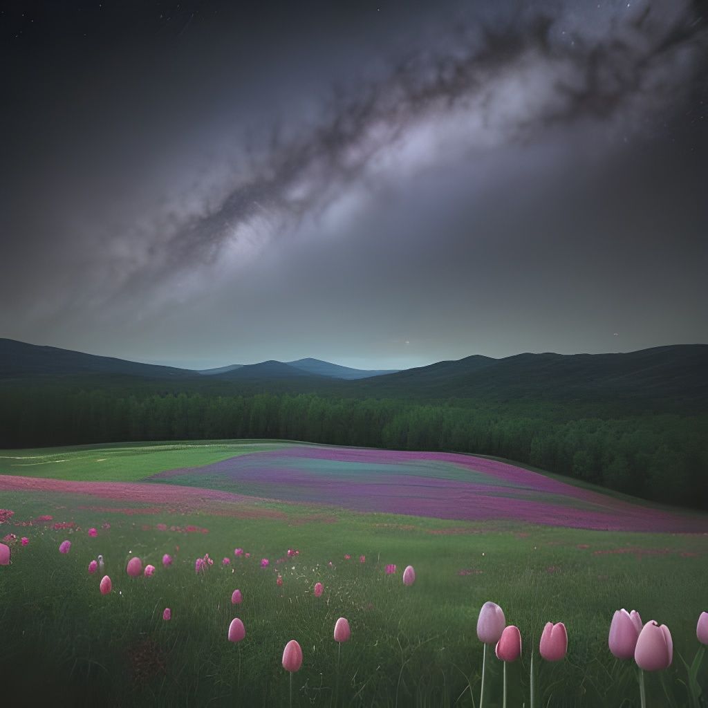 Galactic Mushroom Forest in a Whimsical Stormy Landscape