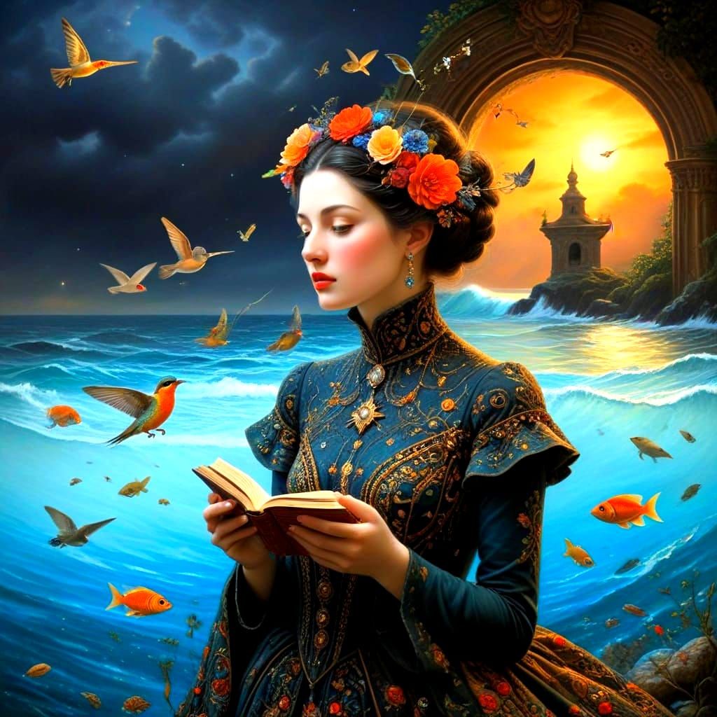 Enchanting Lady in a Vibrant Surrealistic Wonderland