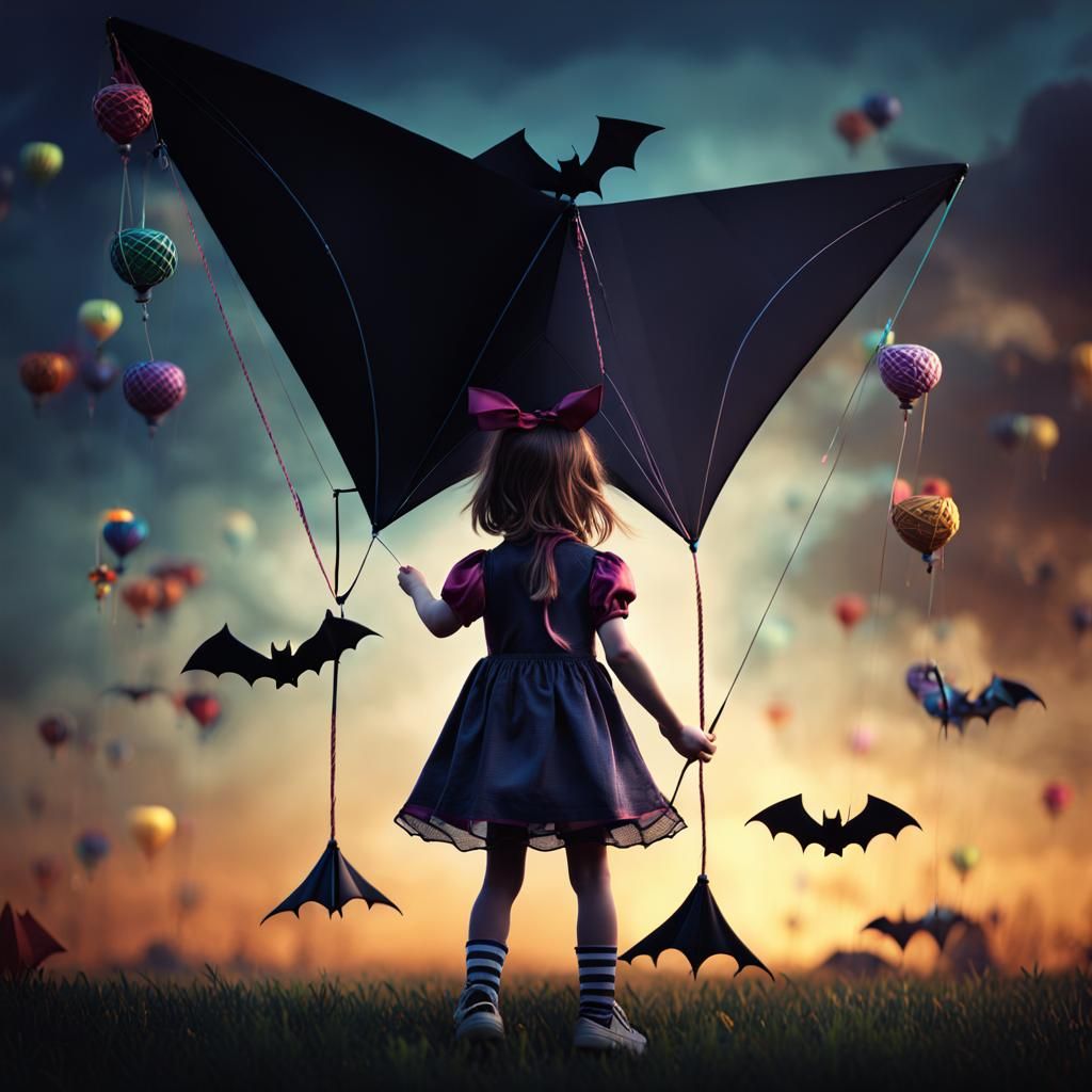 The girl, the bats and the kite