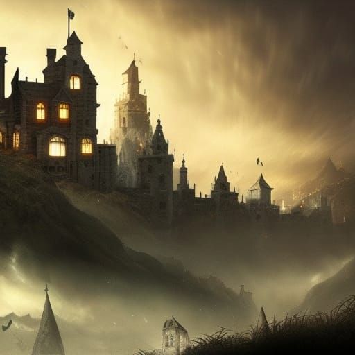 Castle on a dark and windy night light up