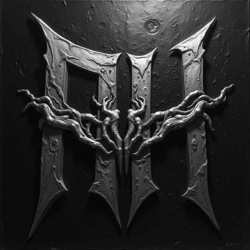 <lora:Abstract Horror:0.5> a massive metallic logo spanning the center is the Text: "Abstract Horror"