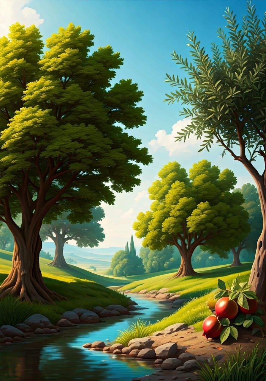 Idyllic Mediterranean Landscape with Fruit Trees