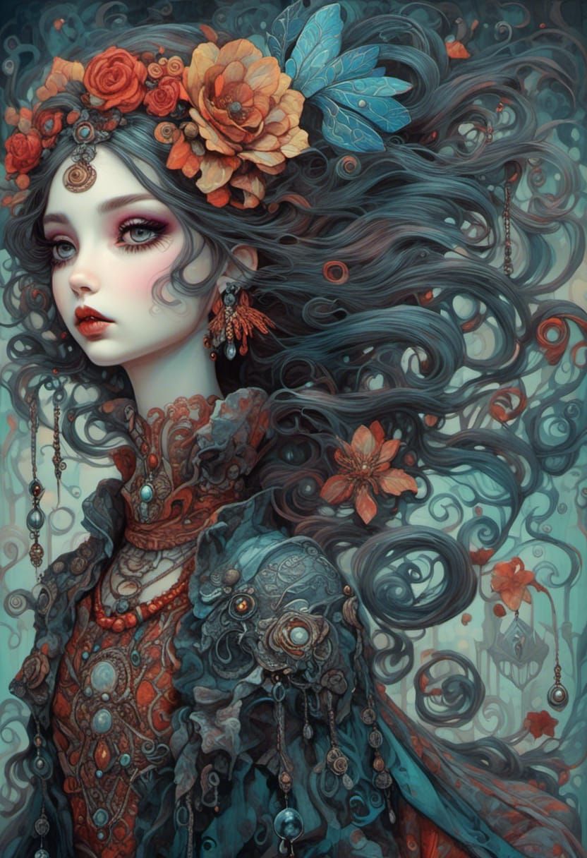 <lora:Doll:1.0>portrait of a beautiful woman wearing intrica...
