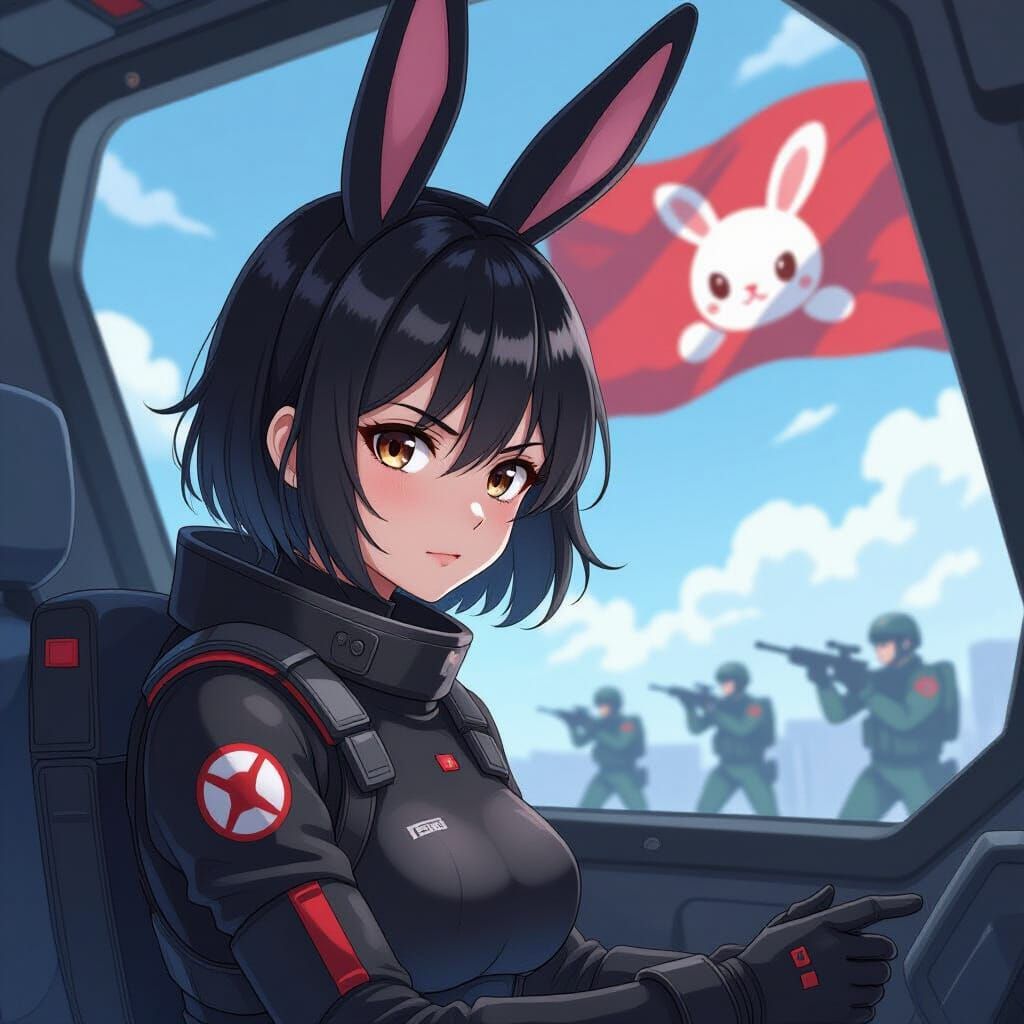 Anime Woman in Spacesuit with Rabbit Ears