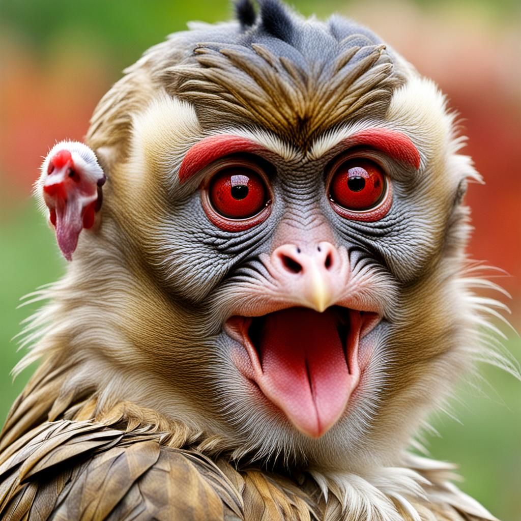 Chicken with a monkey head