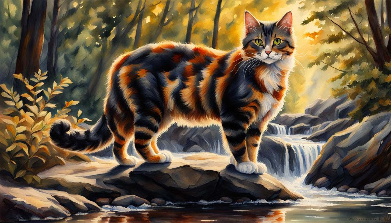 realistic, watercolor, impressionist, monet, fullbody, erin hunter ...