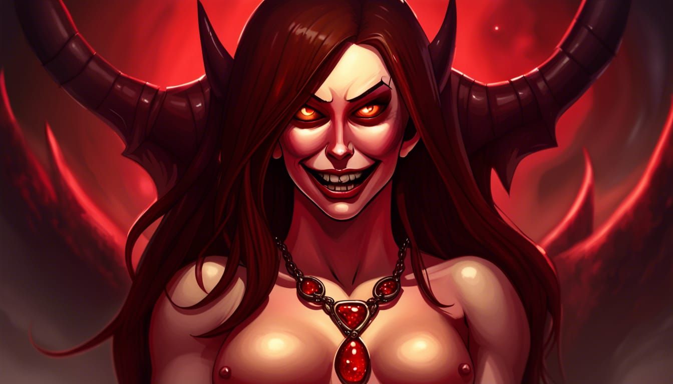 Buetifull female demon. Thong bikini bottom revieling her ch...