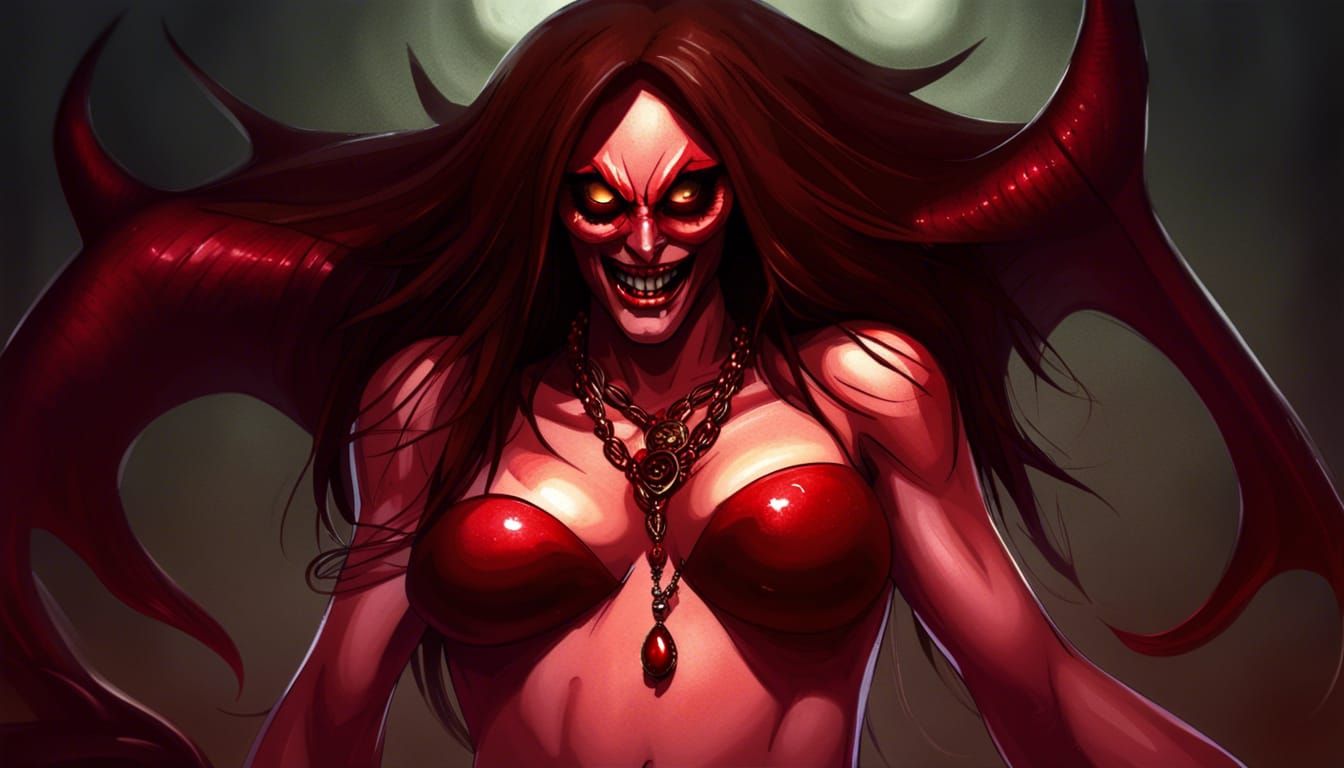 Buetifull female demon. Thong bikini bottom revieling her ch...