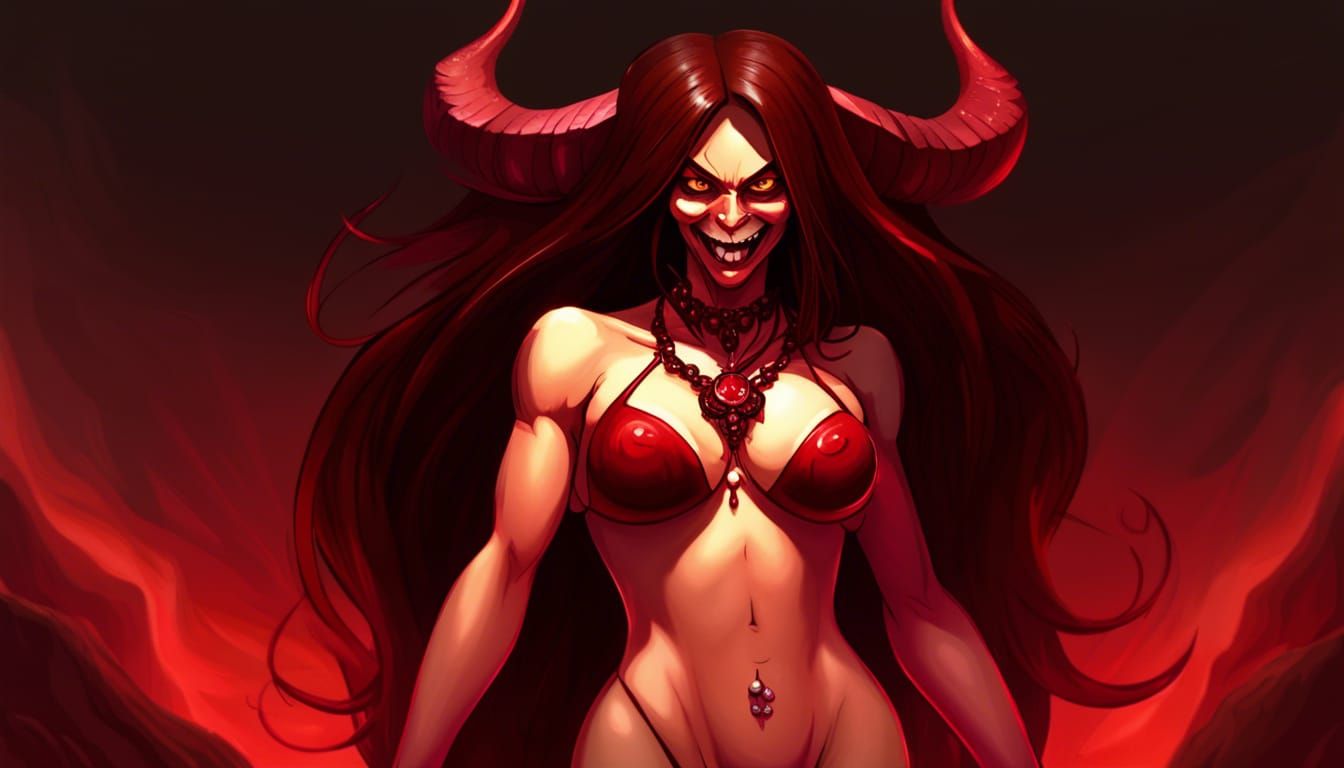 Buetifull female demon. Thong bikini bottom revieling her ch...