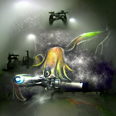 Galactic squid CryEngine ink drawing