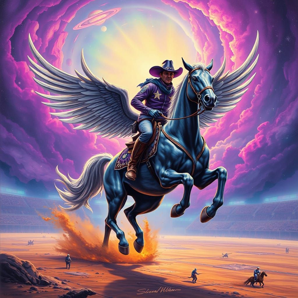 Glowing Rodeo Rider in Space Aesthetic - AI Art