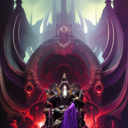 King sitting on a throne of skulls, deep color, Unreal Engin...