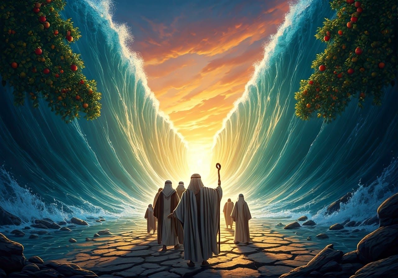 Dramatic Parting of the Red Sea in Fantasy Style