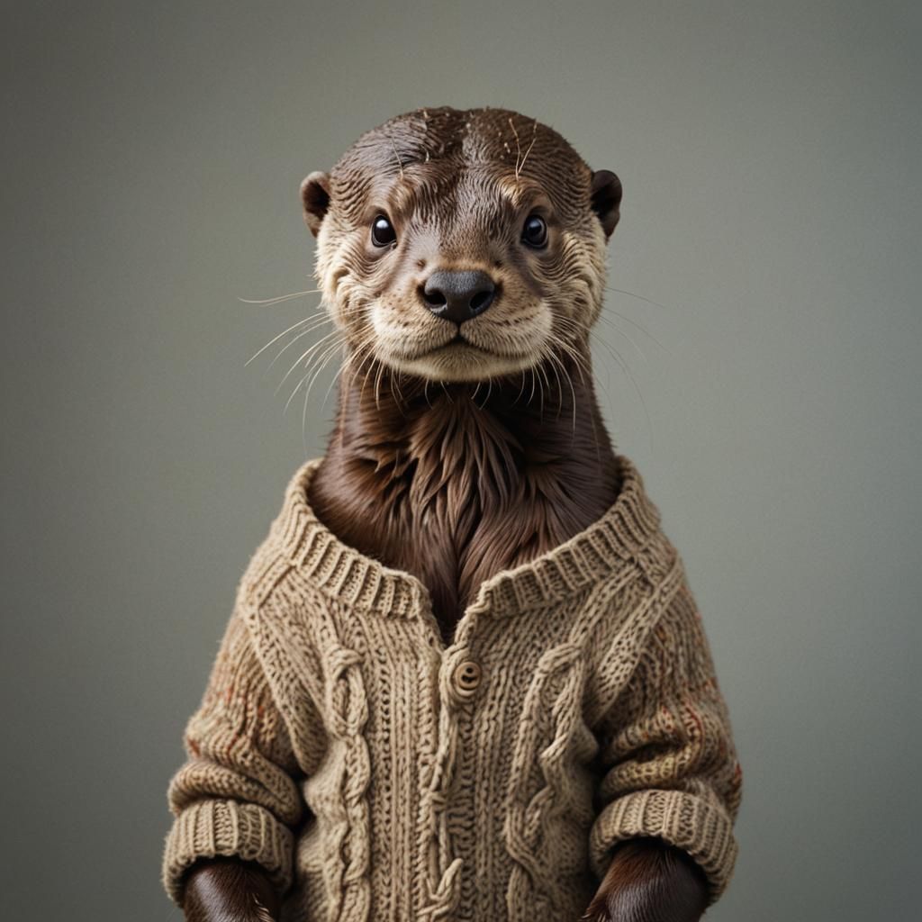 a cute otter wearing knitted sweater. Professional photograp...