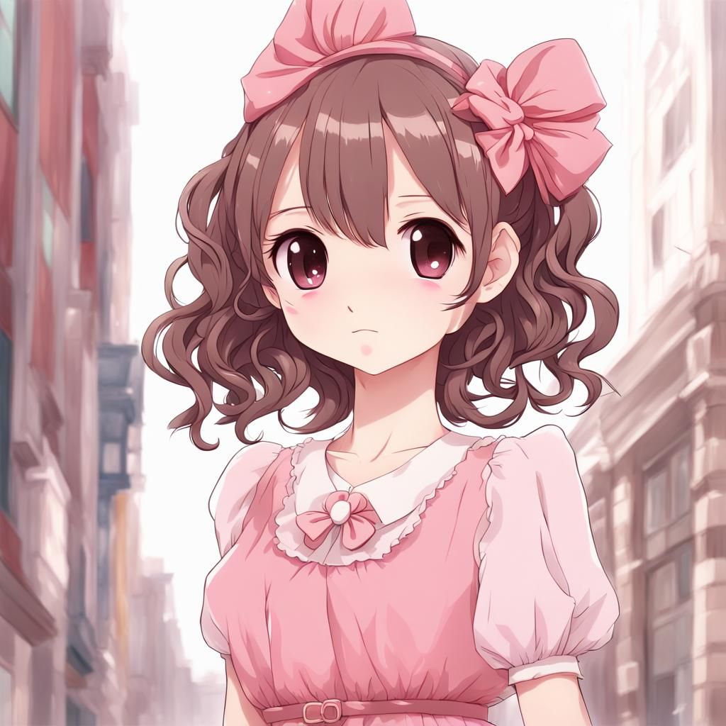 Cute Pink Anime Girl in Dress and Hair