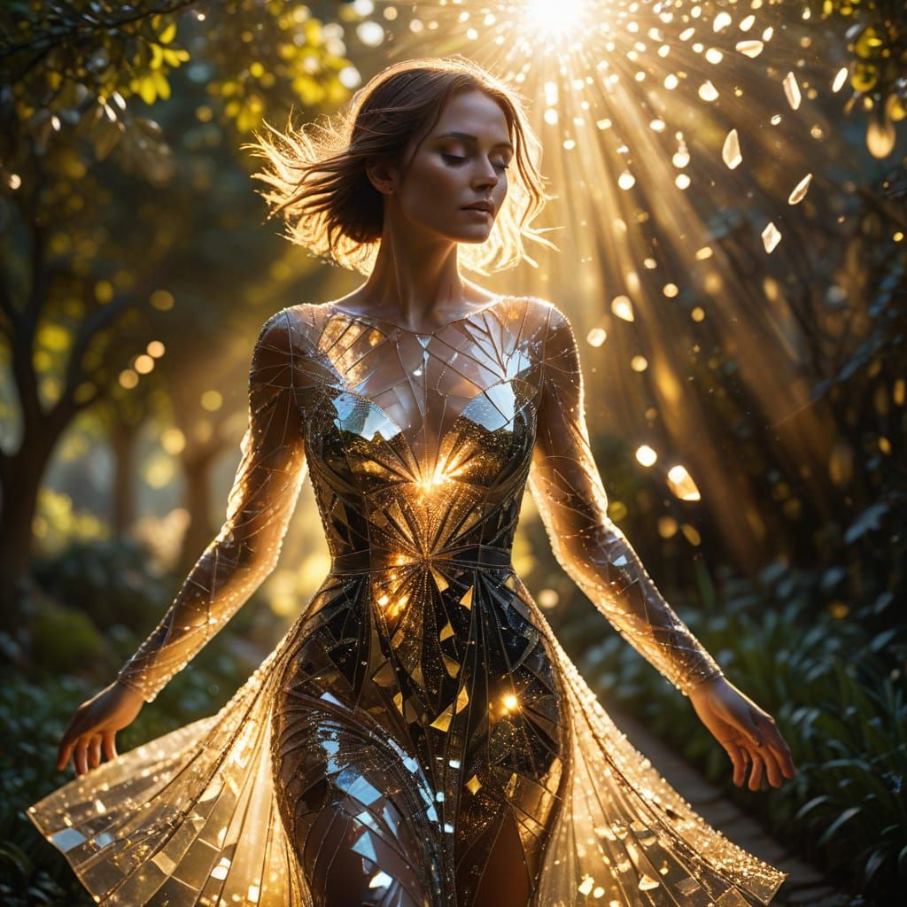 A woman wearing an intricate dress made of translucent glass shards  by @Selenia Darkangel
