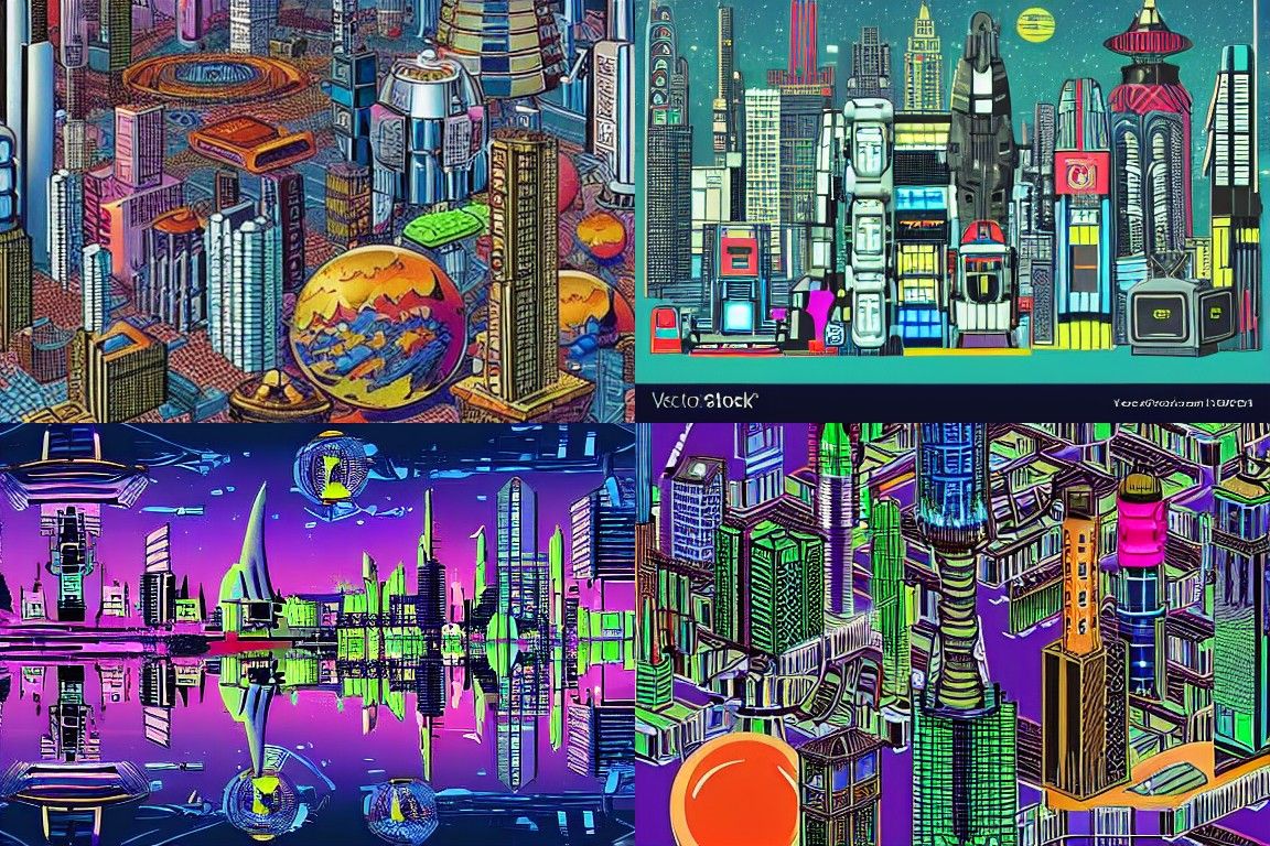 Sci-fi city in the style of Maximalism
