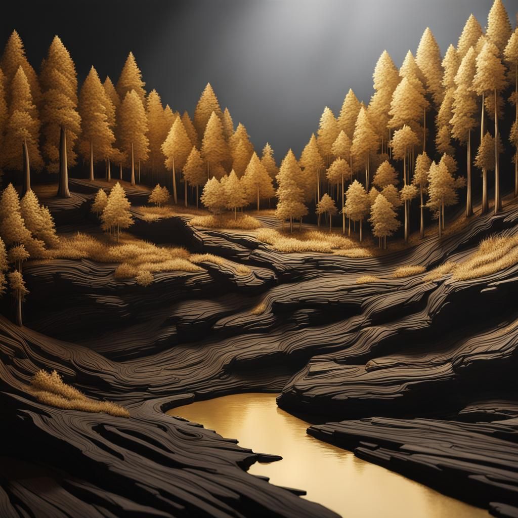 wood, gold and black velvet  by @Olchap