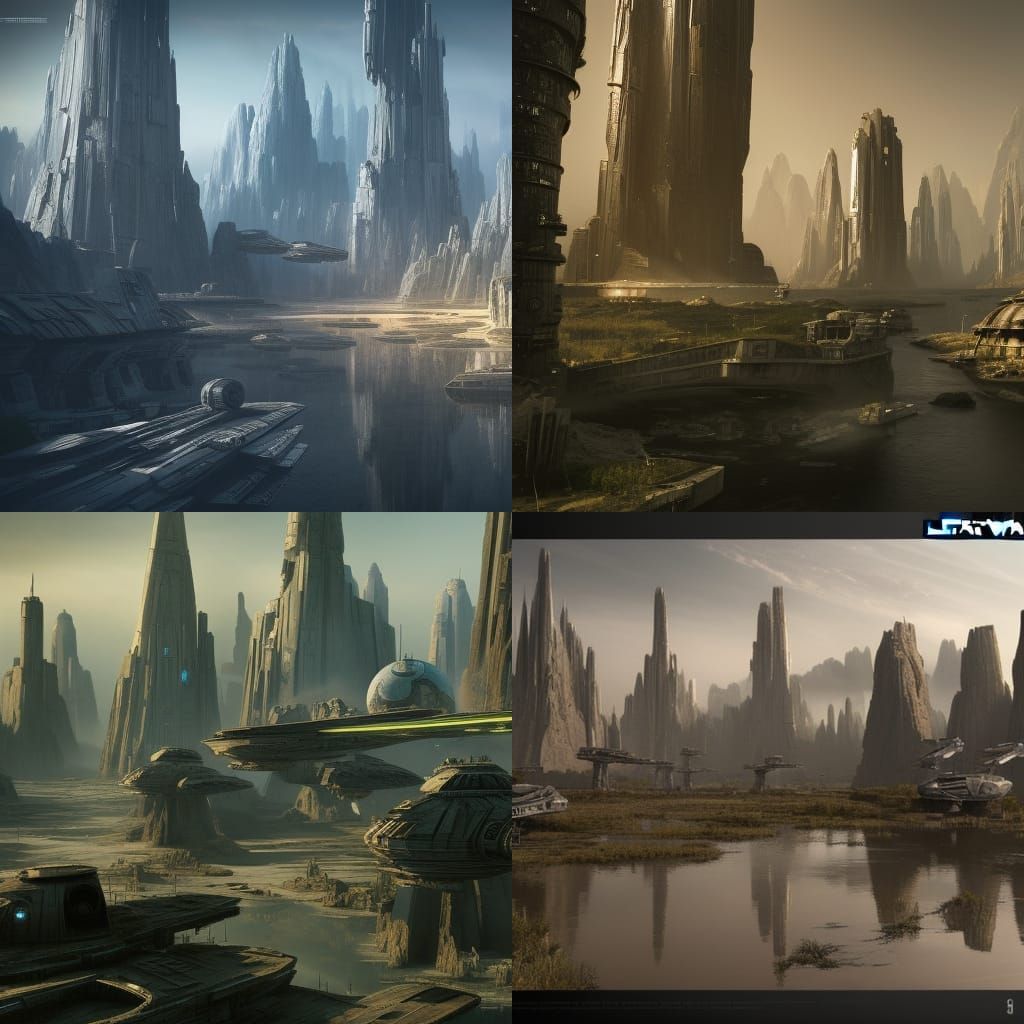 Star wars sci fi style city in swamp environment. Arstation....