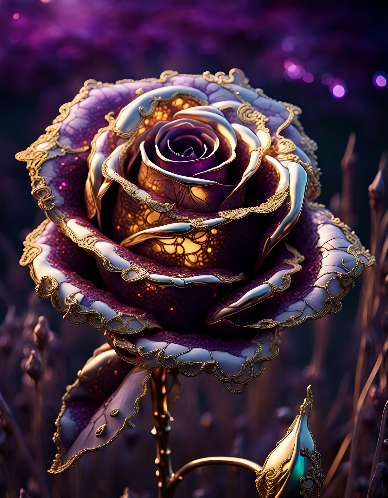 Purple Titanium Rose Gilded with Gold Lace  by @Zepp