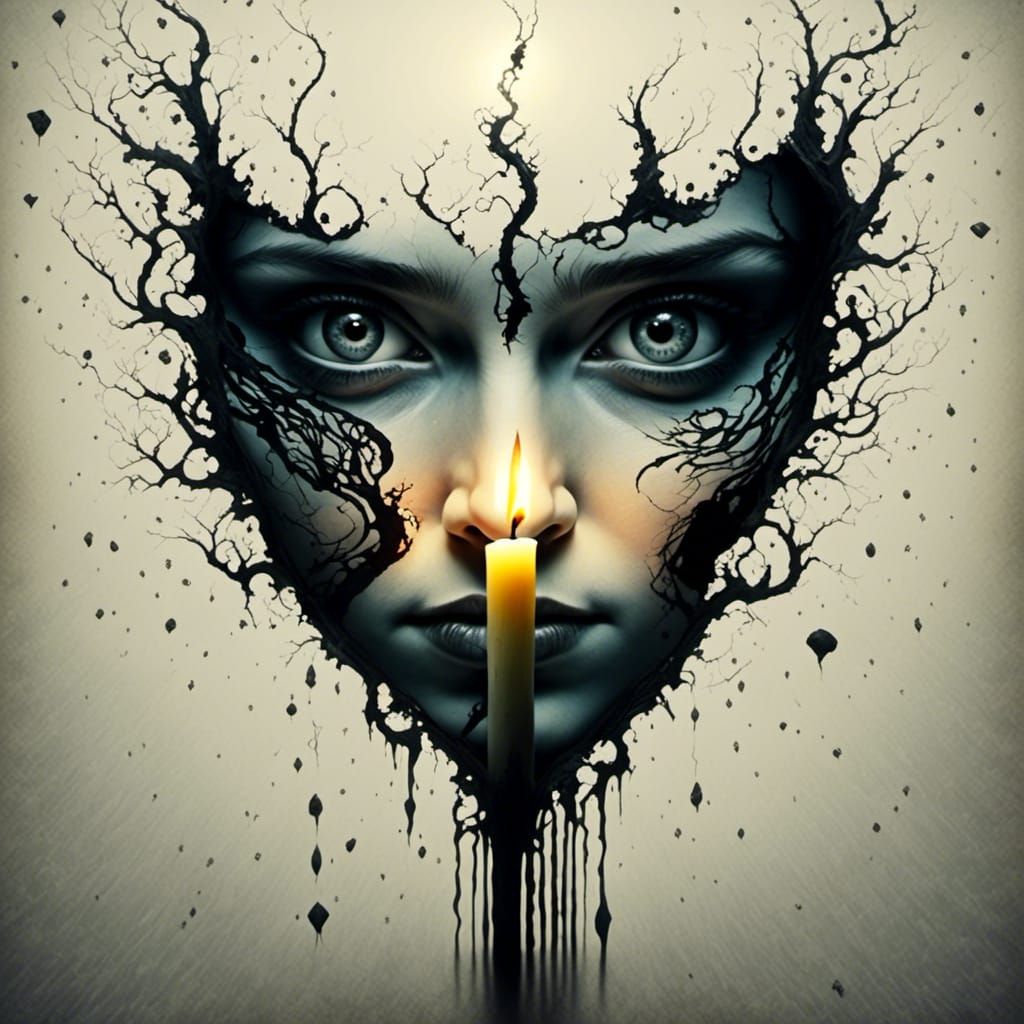  <lora:I C U:1.0> A single candle flickering in the darkness, 