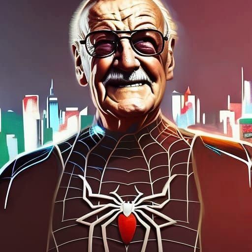 Stan Lee wearing spider-man costume portrait, 8k resolution concept art ...