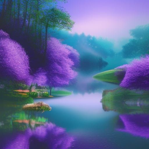 A beautiful oval forest in the center of which are beautiful flowers and all of them are purple in color ...  by @uriel 