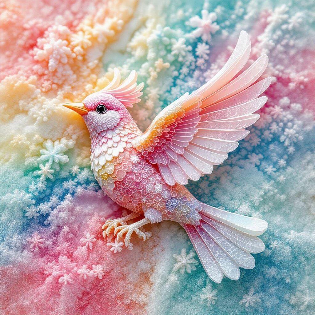 A colorful bird made from pink Himalayan salt. The artwork captures the mineral's intricate details and ...  by @Observer1