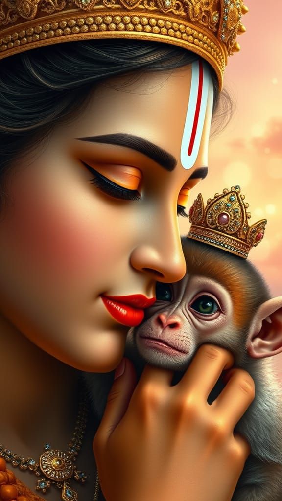 Classical Indian Hyperrealism Portrait of Lord Krishna and H...