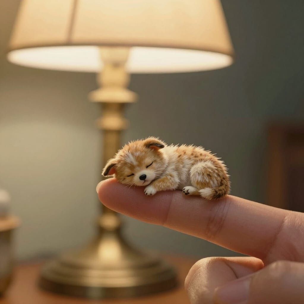 Tiny Fluffy Pet Sleeps Peacefully on Finger