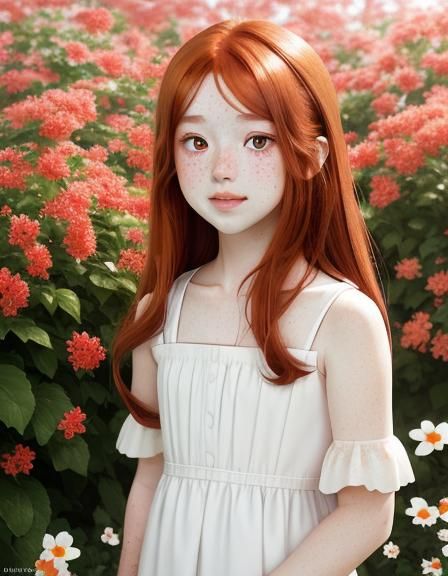 Auburn-Haired Girl Picking Flowers: Anime Key Visual