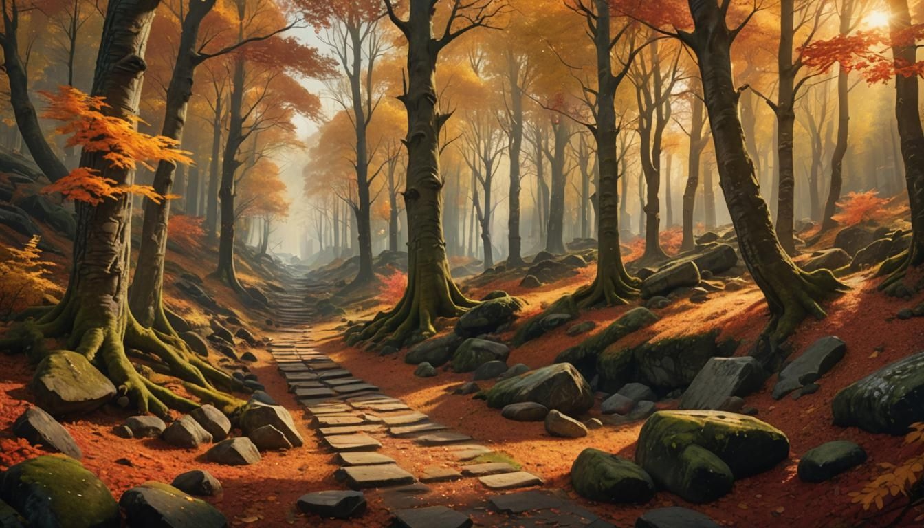 Forest, hills, autumn pathway  by @Csaba
