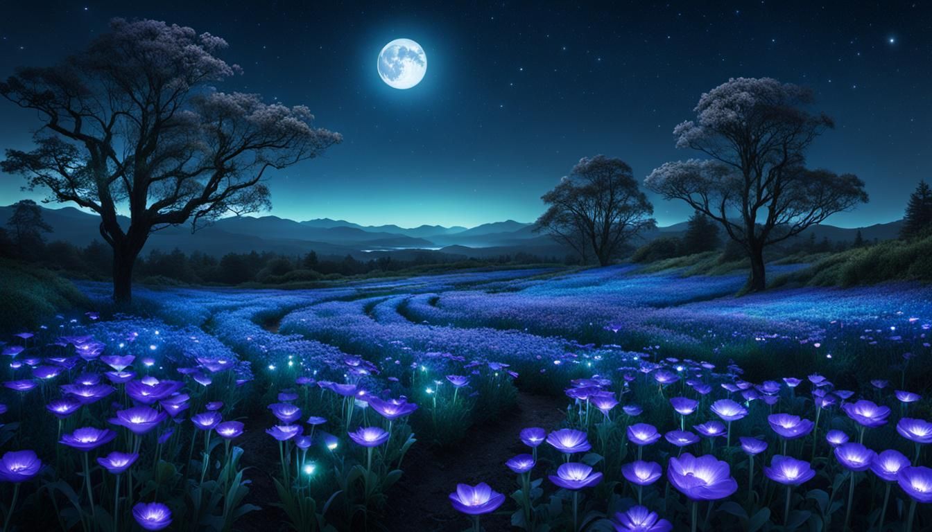 flower field illuminated by moonlight  by @Scarecrow73