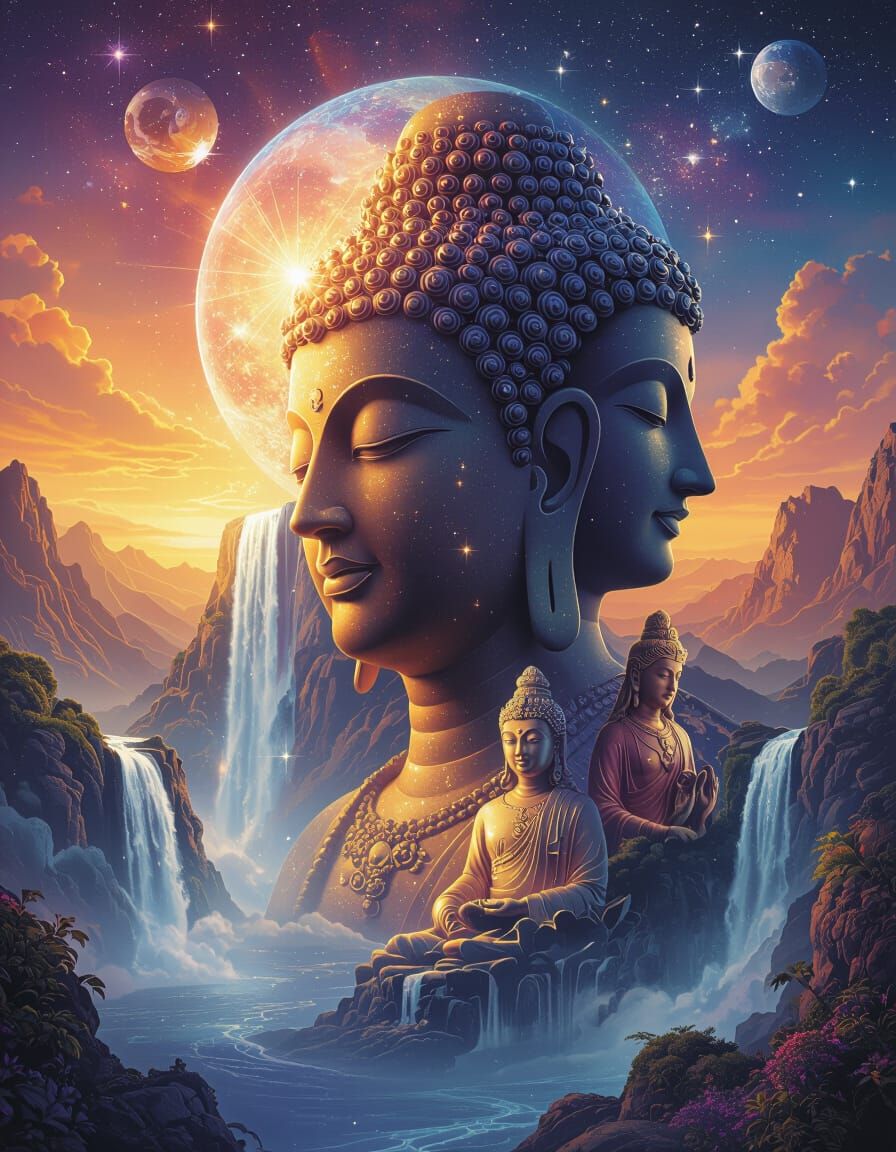 Een moderne, sprankelende spirituele flyer met elementen van het universum."

gebruik Vrolijke kleuren, subtiele symboliek, geen te religieu...