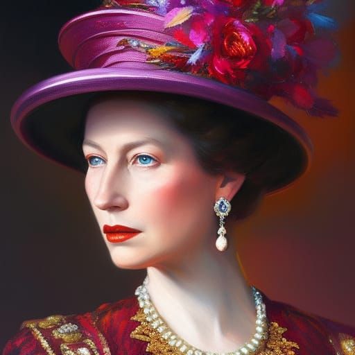 Queen Elizabeth with big hat ; head and shoulders portrait, 8k ...